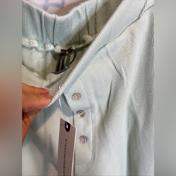 By Anthropologie Knit Waffle Boxer Wideleg Pajama Pants Mint Green XS - Picture 4 of 5